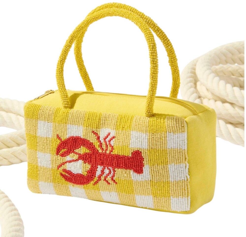 NWT Shiraleah Beaded Lobster Mini Bag Yellow Gingham Coastal Beach Summer Purse